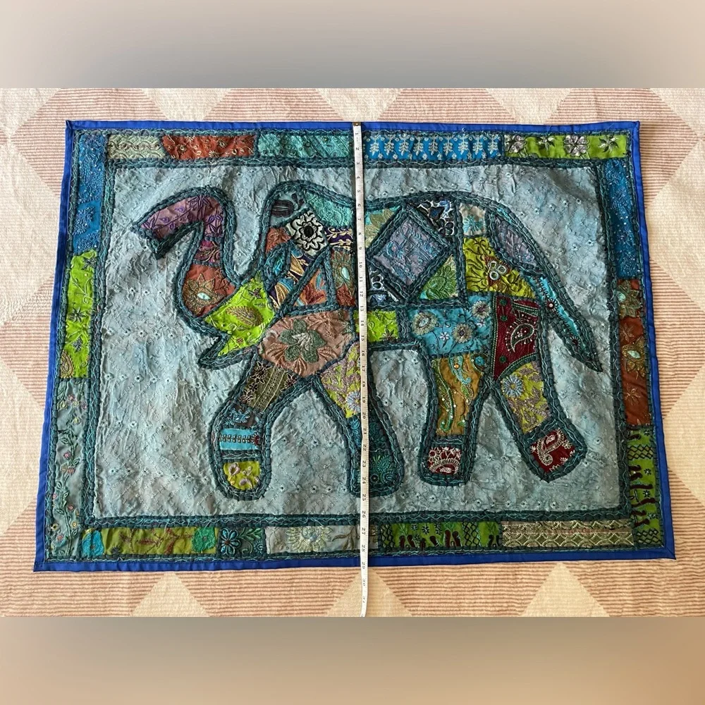 Vintage Handmade Elephant Patchwork Tapestry